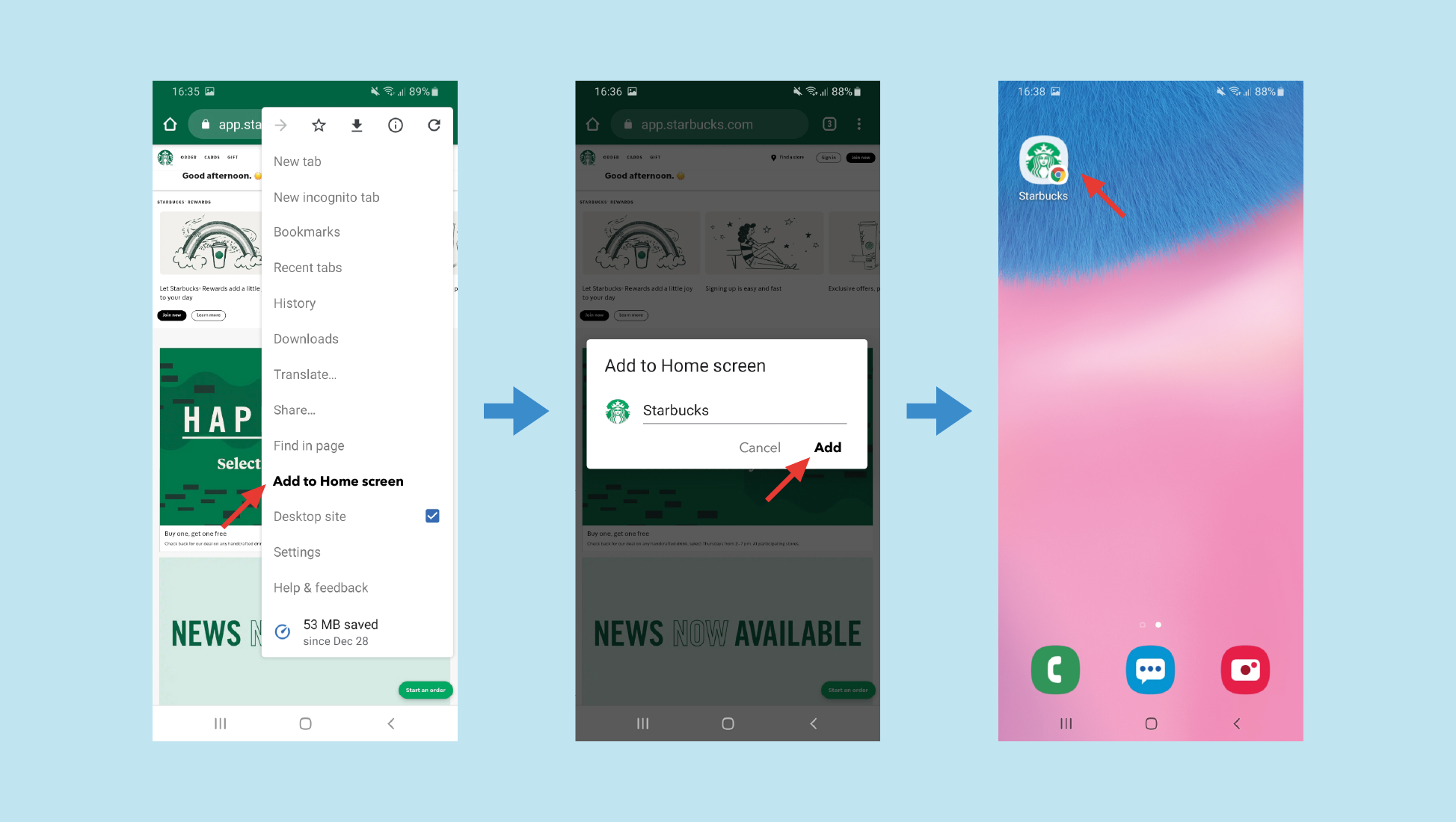 Installing a PWA is easy and quick