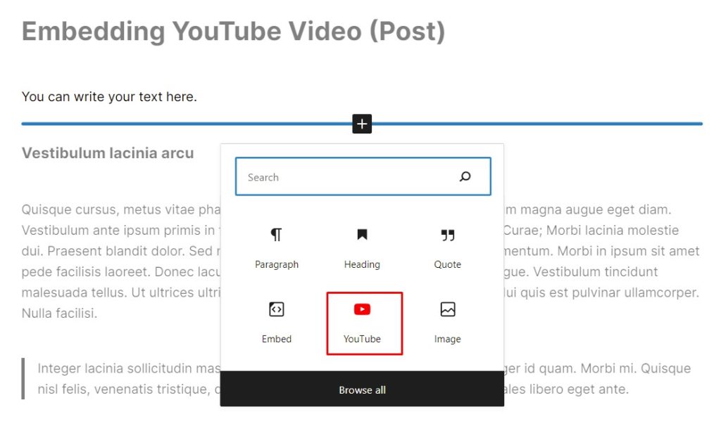 Use search to find the vieo URL