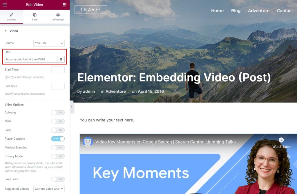 Elementor: Video Widget Settings