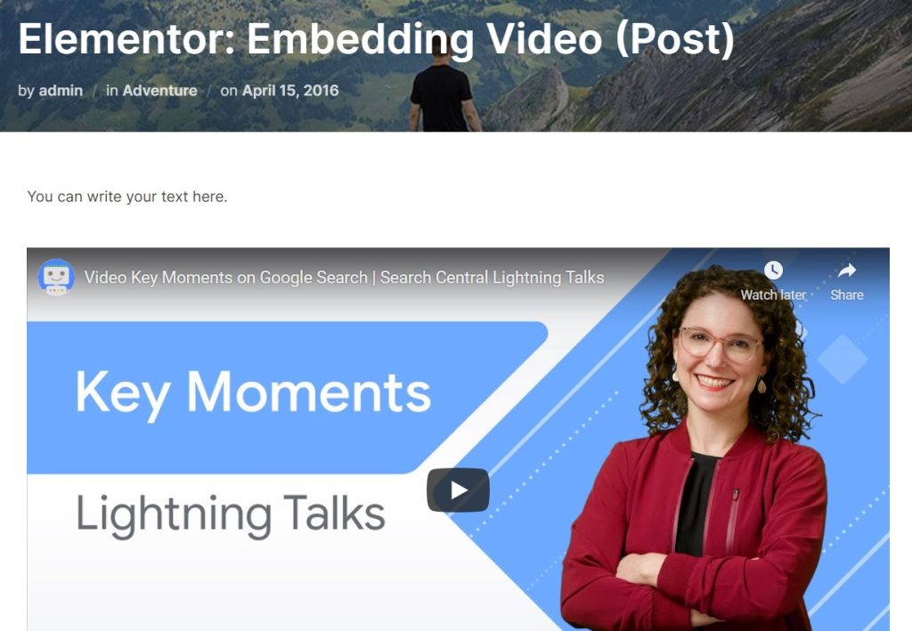 Preview Video in Post: Elementor