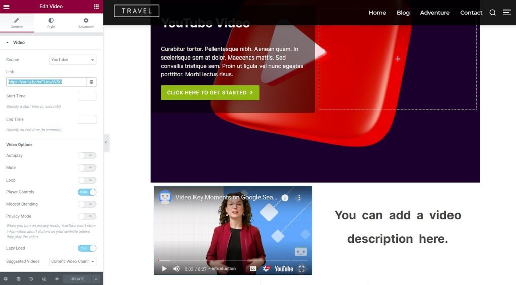 Add video to page: Elementor