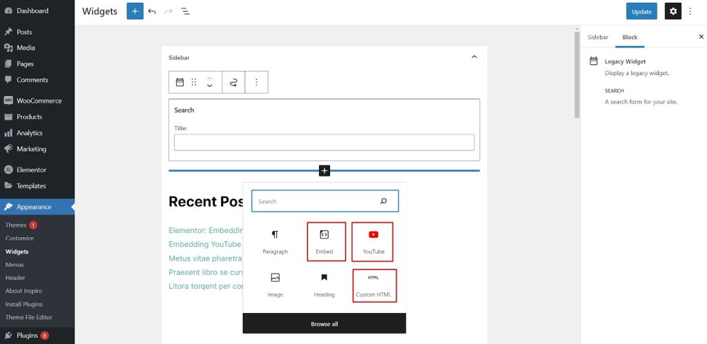 Embed Video to Sidebar