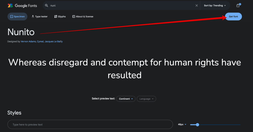 Get Fonts Button Location