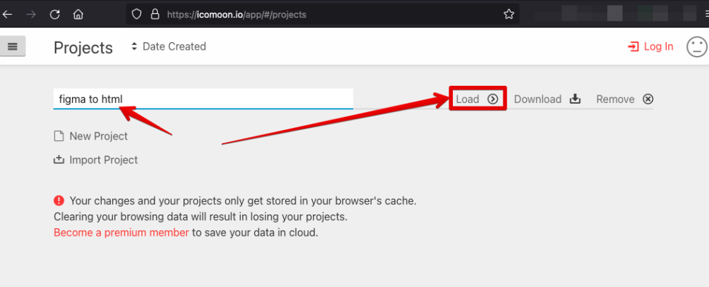 Create New Project in Icomoon