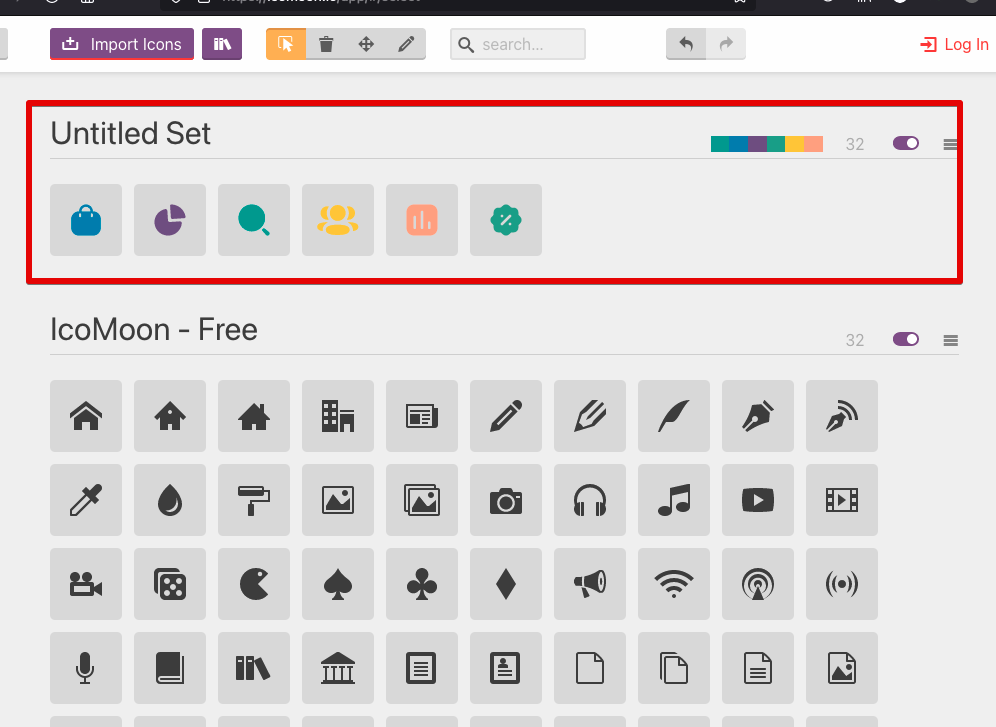 Icons Set inside Icomoon