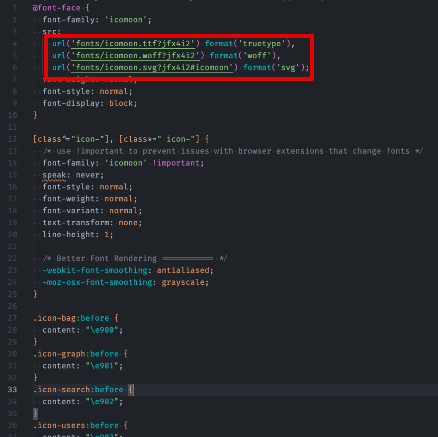 Add Icomoon fonts and styles to the project