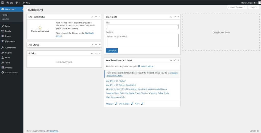 Installation - WordPress Dashboard